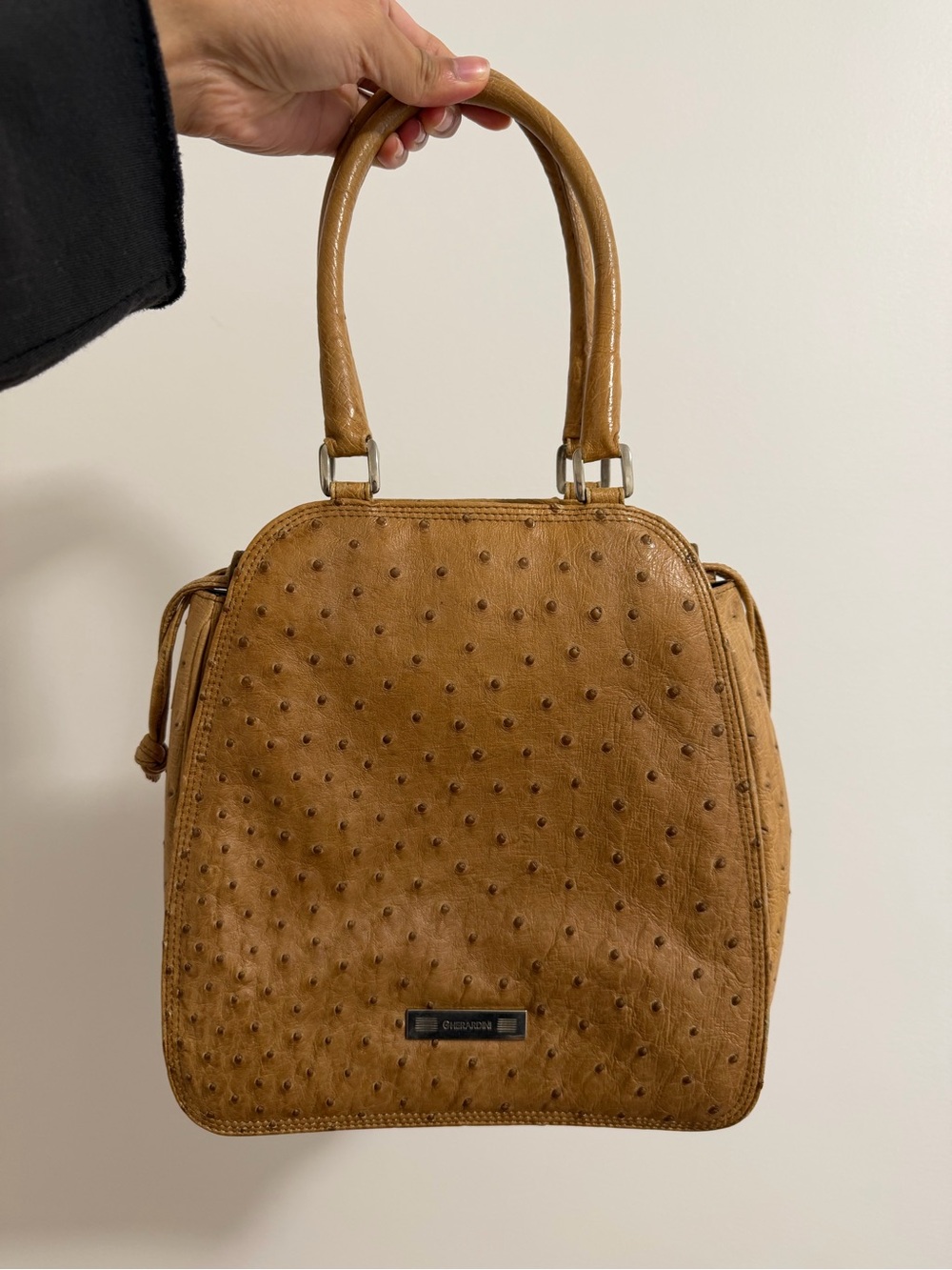 Gherardini Tan Ostrich-Texture Top-Handle Women's Bag